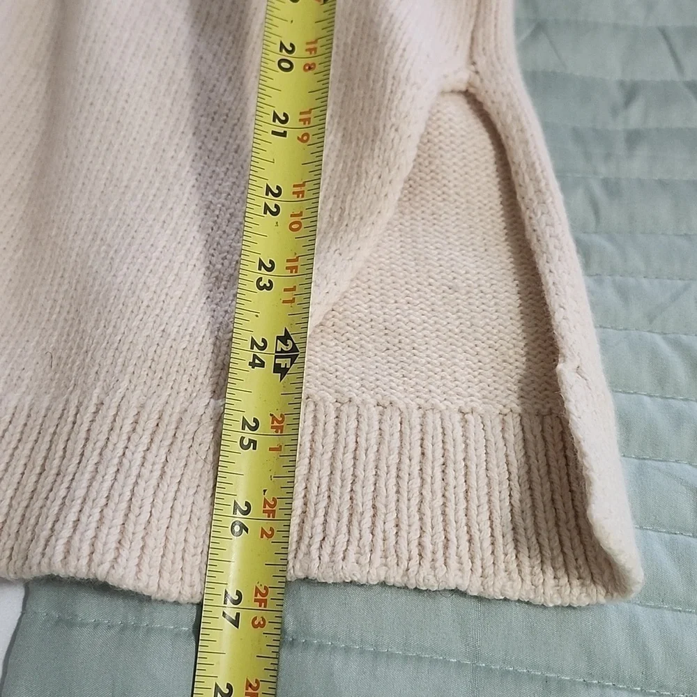 Sam Edelman Womens Sweater Long Sleeve Cream Wool Blend Side Slits. SZ Medium - Picture 13 of 13